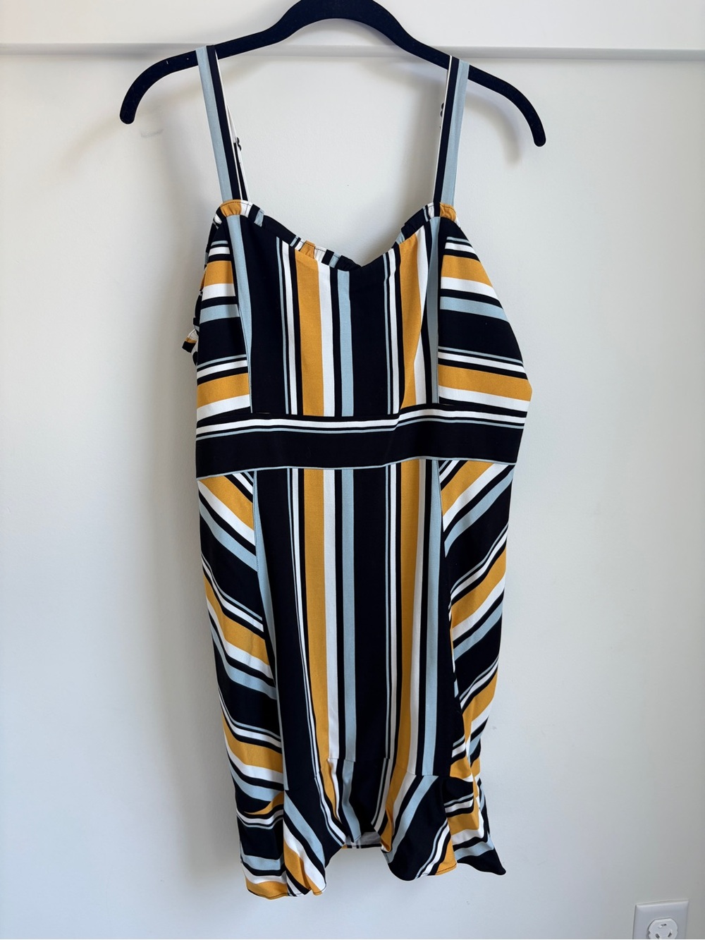 Parker Striped Spaghetti Strap Mini Dress in Black, Mustard & White